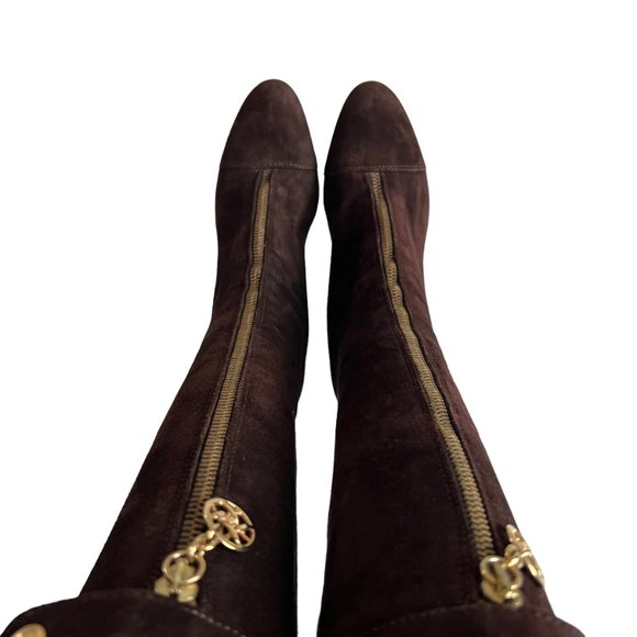Bellofatto boots knee high brown suede zip up gold block heel size 6.5 - Picture 5 of 11
